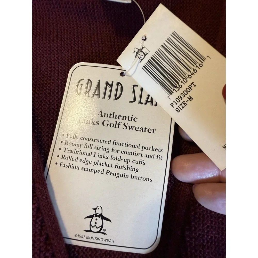 NWT VTG Penguin Grand Slam Golf Cardigan Men's Medium Burgundy Grandpa Deadstock